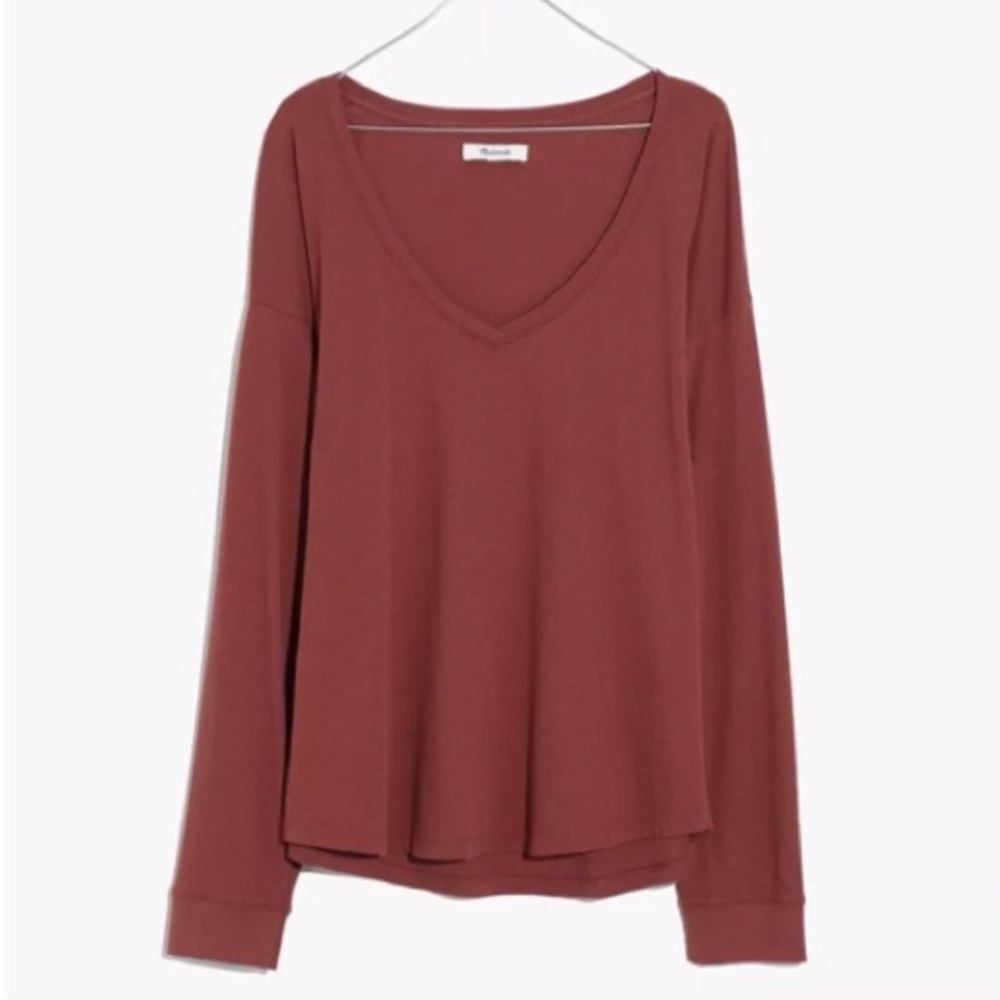 Madewell Softfade Cotton Long Sleeve V-Neck Relaxed Fit Tee Dusty Burgundy